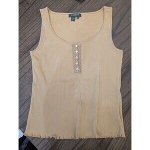 Lauren Ralph Lauren Lace & Button Beige Tank Top Women's Petite Large Y2K Style